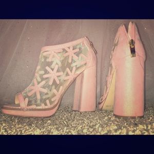 Pink floral thigh heel